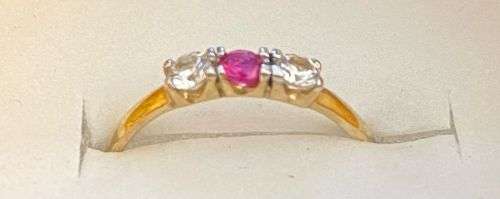 Petite synthetic Ruby and Cubic Zirconia Ring on genuine 9ct yellow gold