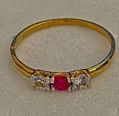 Petite synthetic Ruby and Cubic Zirconia Ring on genuine 9ct yellow gold