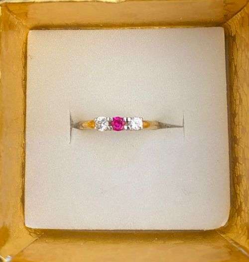 Petite synthetic Ruby and Cubic Zirconia Ring on genuine 9ct yellow gold