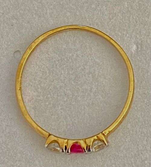 Petite synthetic Ruby and Cubic Zirconia Ring on genuine 9ct yellow gold