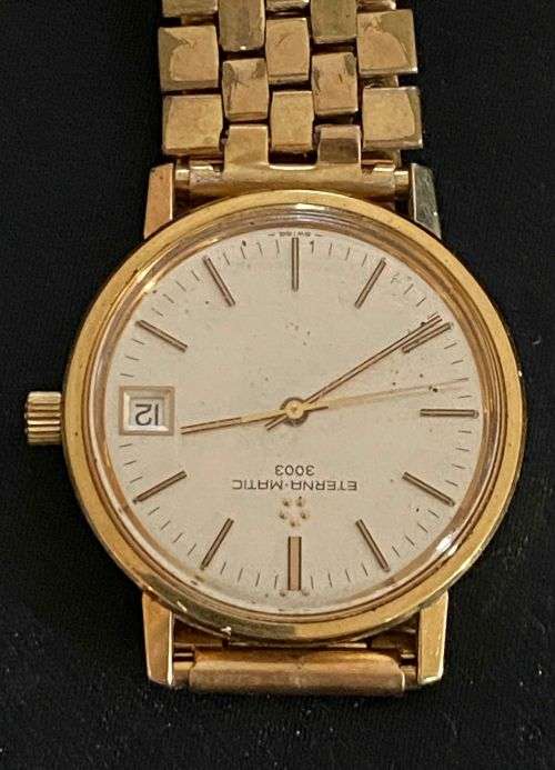 Eterna Matic 3003 20 micron gold electroplated automatic gold dress watch with date