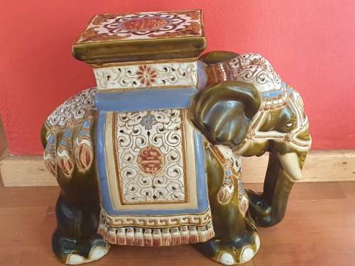 Large Vintage Outdoor elephant garden stool, ceramic and ornate