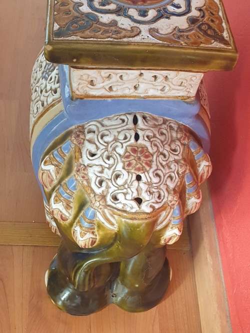 Large Vintage Outdoor elephant garden stool, ceramic and ornate
