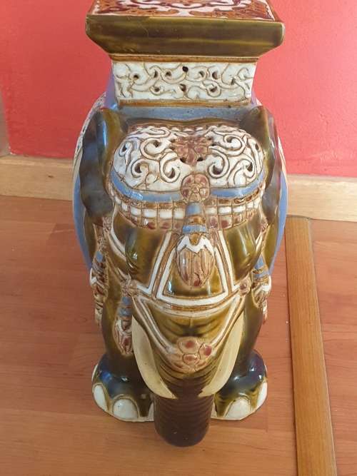 Large Vintage Outdoor elephant garden stool, ceramic and ornate