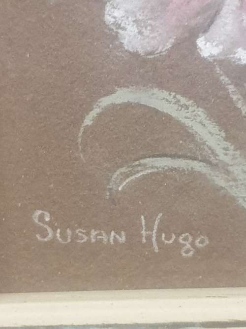Pastel flower in very ornate frame by Susan Hugo