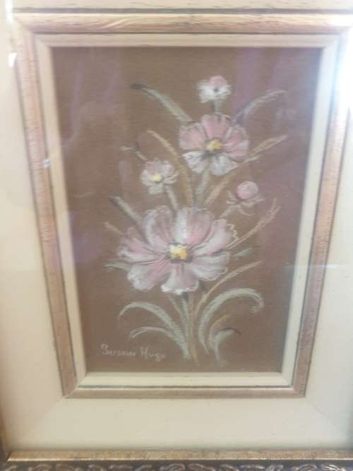 Pastel flower in very ornate frame by Susan Hugo