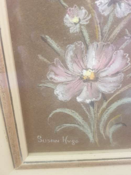 Pastel flower in very ornate frame by Susan Hugo