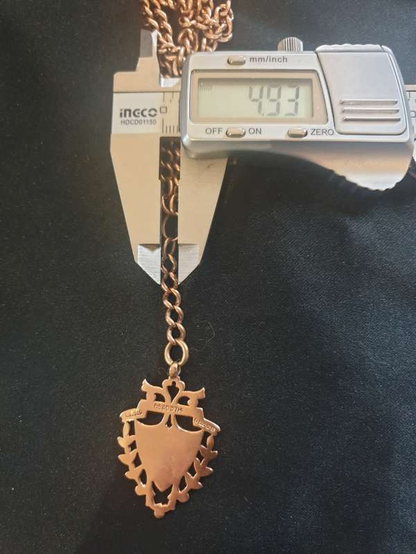 Solid Victorian Edwardian antique chain in rose gold with medallion pendant each link is stamped