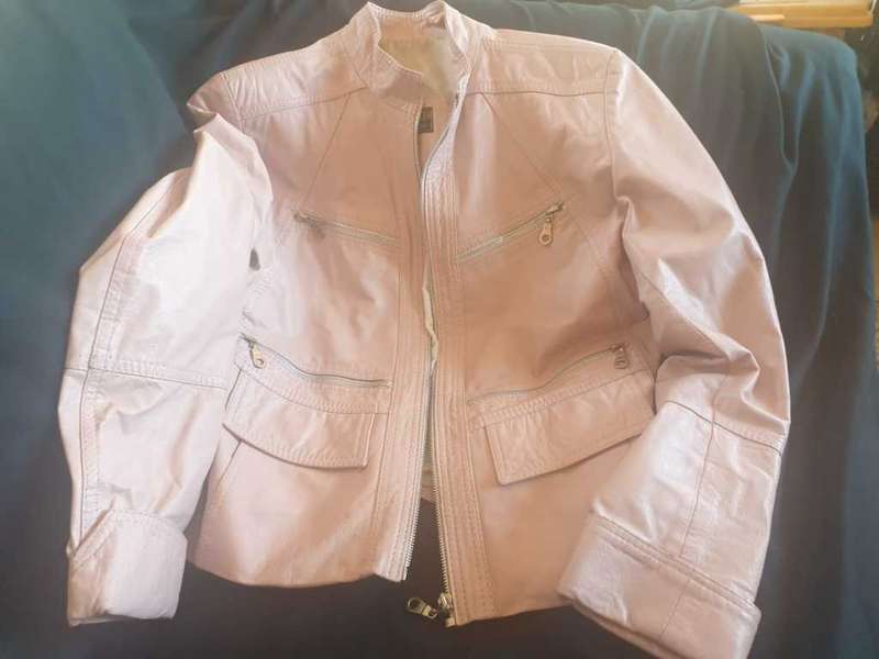 pink genuine leather ladies jacket-large