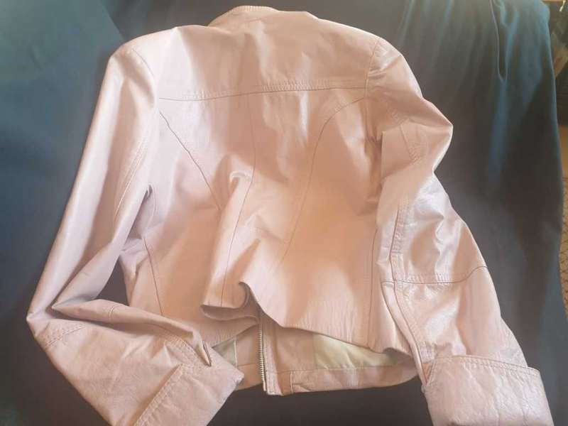 pink genuine leather ladies jacket-large