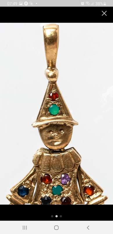 9ct gold clown Vintage with Ruby/Amethyst/Emerald/dark sapphire-moving limbs and head