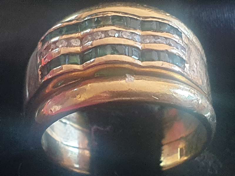 18ct Emerald and Diamond broad ring