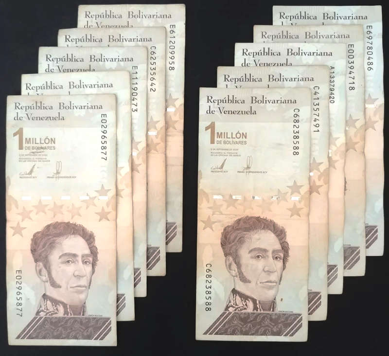 Venezuela Bolivar 1 Million 2020 Soborano - Circulated set of 10 notes