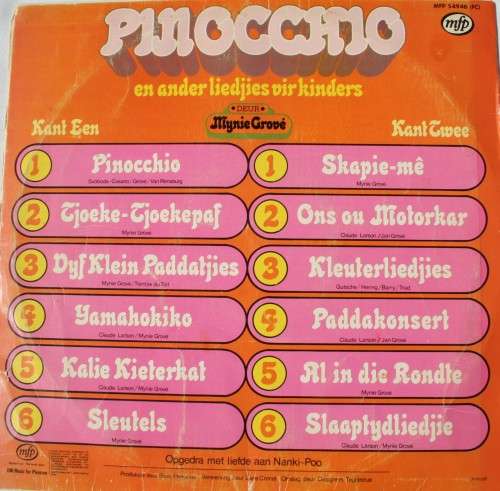 MYNIE GROVE - PINOCCHIO EN ANDER KINDERLIEDJIES -- AFRIKAANS VINYL LP RECORD