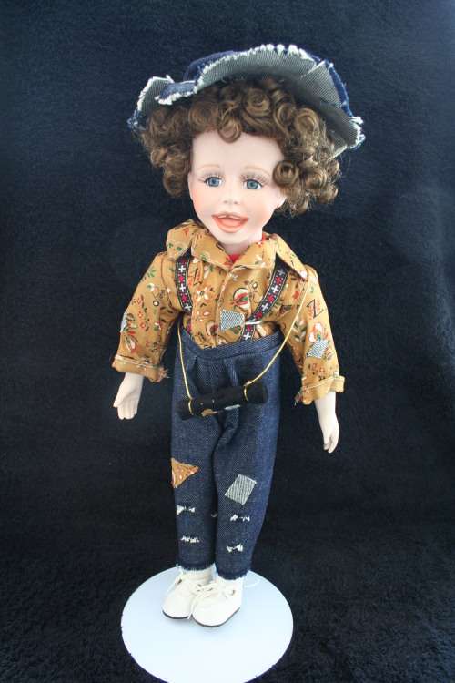 PORCELAIN BOY/GIRL  DOLL--FULLY DRESSED WITH STAND
