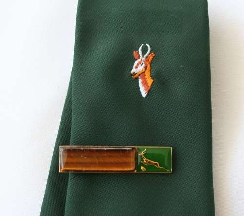 VINTAGE RUGBY SPRINGBOK TIE WITH TIE CLIP -- OFFICIAL TIE / NECKWEAR