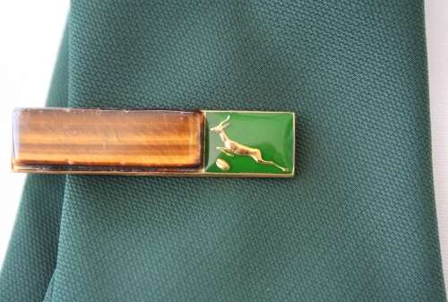 VINTAGE RUGBY SPRINGBOK TIE WITH TIE CLIP -- OFFICIAL TIE / NECKWEAR