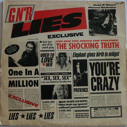 GUNS AND ROSES -- G N R LIES -- VINYL LP RECORD