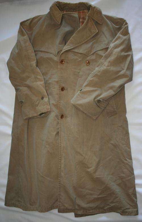 MILITARY PATTERN KHAKI COAT, WITH PADDED LINING -- GOOD CONDITION