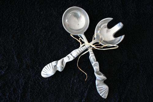 HANDMADE ALUMINIUM SALAD SERVER SET--ABSTRACT DESIGN