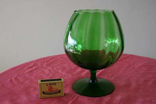 LARGE GREEN GOBLET SHAPED GLASS VASE--VERY INTERESTING