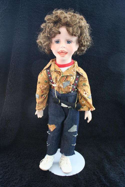 PORCELAIN BOY/GIRL DOLL--FULLY DRESSED WITH STAND