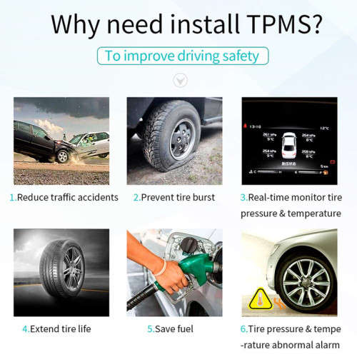 Solar-Powered Tire Pressure Monitoring System With 4 External Sensor Displays, Suitable For Cars