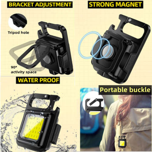 Mini LED Flashlight Keychain, Usb Charging, Small Outdoor Camping Light, Bottle Opener