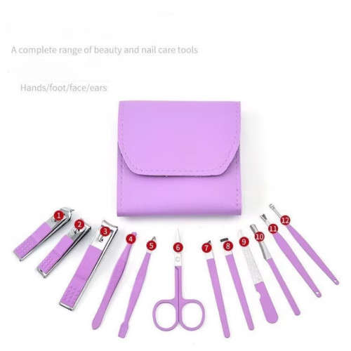 Nail Art Set Makeup Beauty Tools 12 Piece Portable Nail Clipper Set Folding pouch (Random Colours)