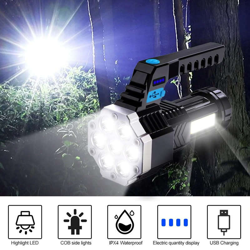 LED Rechargeable Flashlight With Handle Suitable For Outdoor Camping Hunting And Emergency