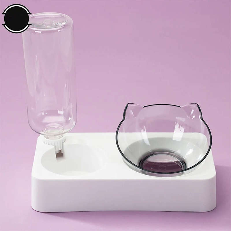 2 in 1 Pet Dog and Cat Food Bowl Automatic Water Dispenser Dual Drinking Bowl Raise Bracket