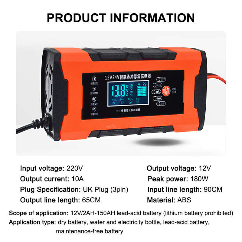 12V24V Battery Intelligent Pulse Repair Charger Suitable For Car Motorcycle Truck Charging
