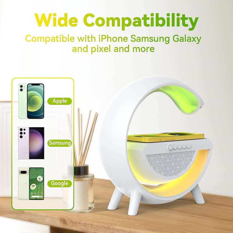 G Shaped Wireless Charging With Bluetooth Speaker With Ambient Light Sunrise Alarm Clock