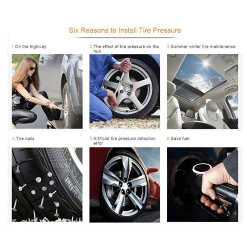 Solar Powered Tire Pressure Monitoring System With 4 External Sensor Displays Suitable For Cars