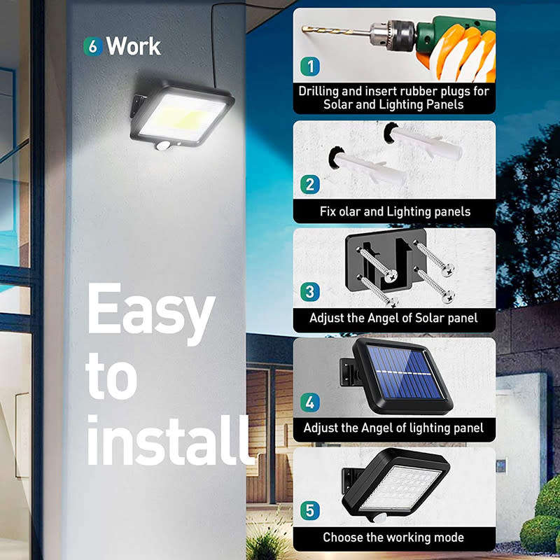 LED Solar Cob Wall Light For Home Garden Path Courtyard Pir Motion Sensor Wall Light