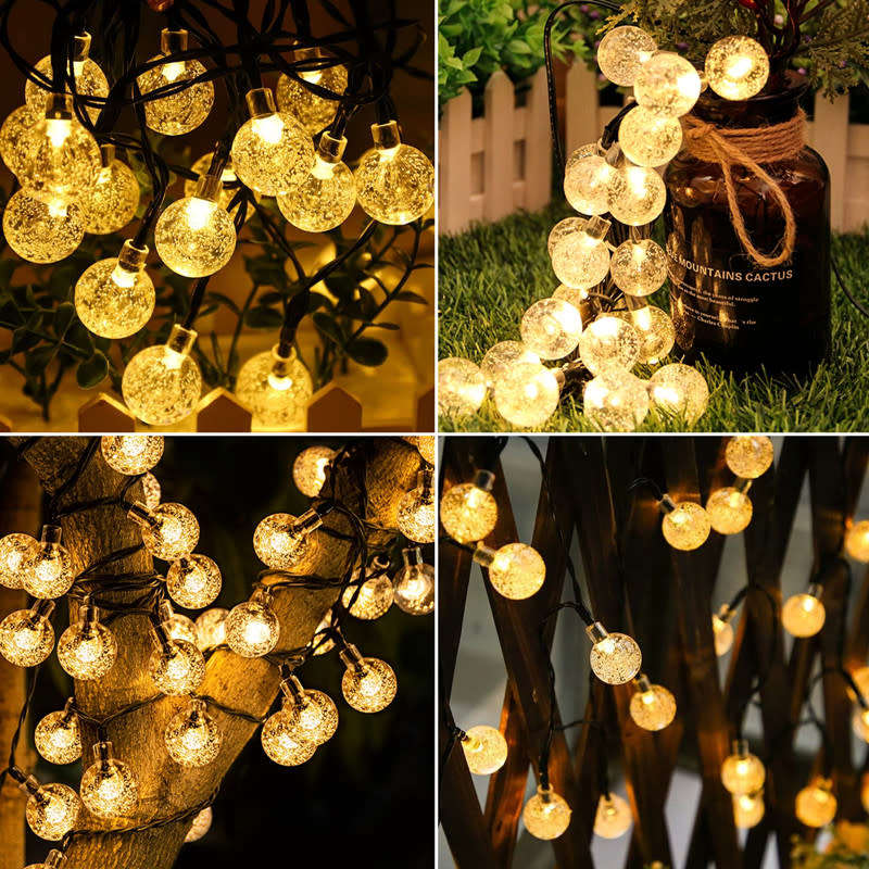 LED Solar Crystal Ball String Light 5M Waterproof Suitable For Holiday Garden Party Christmas Decora