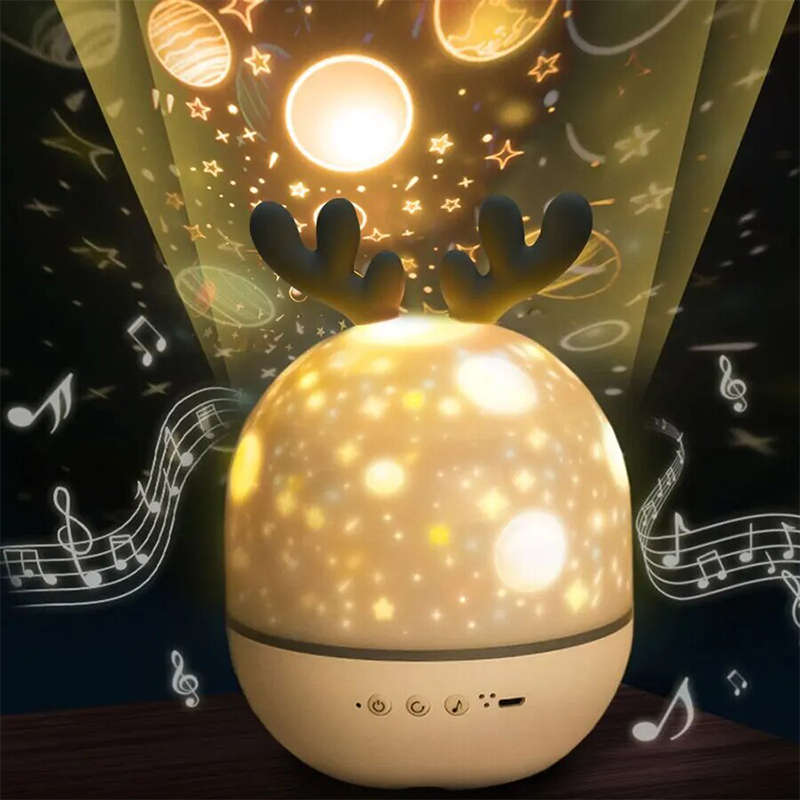 LED 360 Degree Rotating Projector Night Light Music Box