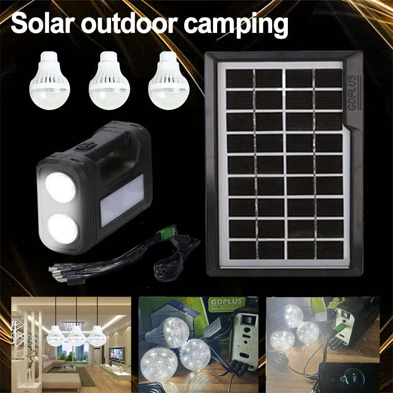 LED 3 Emergency Light Portable Battery Kit Solar Panel
