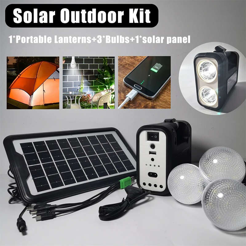 LED 3 Emergency Light Portable Battery Kit Solar Panel
