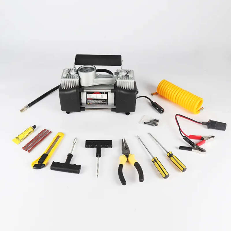 12V Portable Car Air Pump Emergency Tire Repair Tool Box Set
