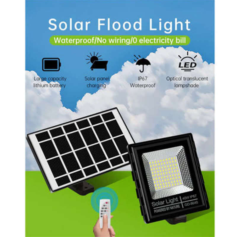 LED Solar Flood Light Outdoor Waterproof IP67 with Remote Control 40W