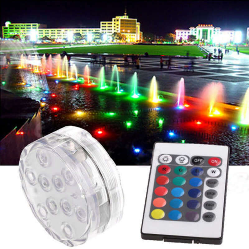 Submersible 10 LED RGB Pool Multi-Purpose Wedding Party Outdoor Aquarium Lighting + Remote Control