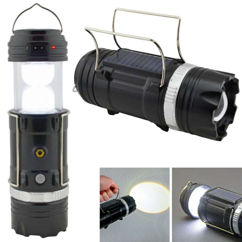 LED Solar Rechargeable Multifunctional Camping Flashlight Lantern