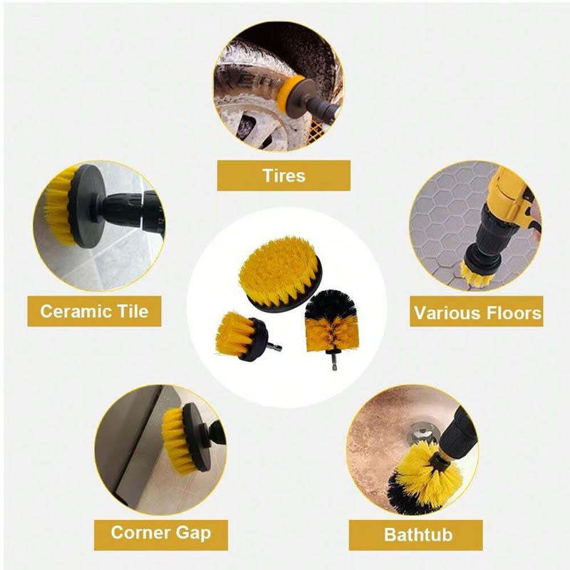 Drill Brush Three-Piece Set Floor Scrubbing Brush Suitable For Car Carpet Deck Tile Bathroom Cleanin