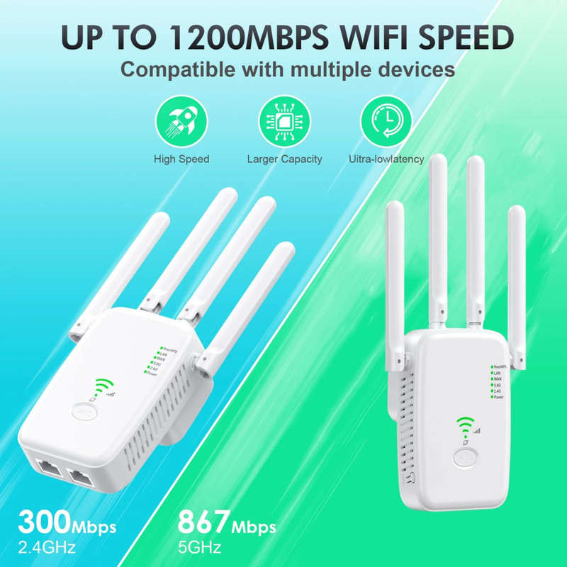 Repeater 1200 Mbit/s Wlan Amplifier Wifi Repeater Dual Band 5 Ghz And 2.4 Ghz Wifi Extender 2 Ethern