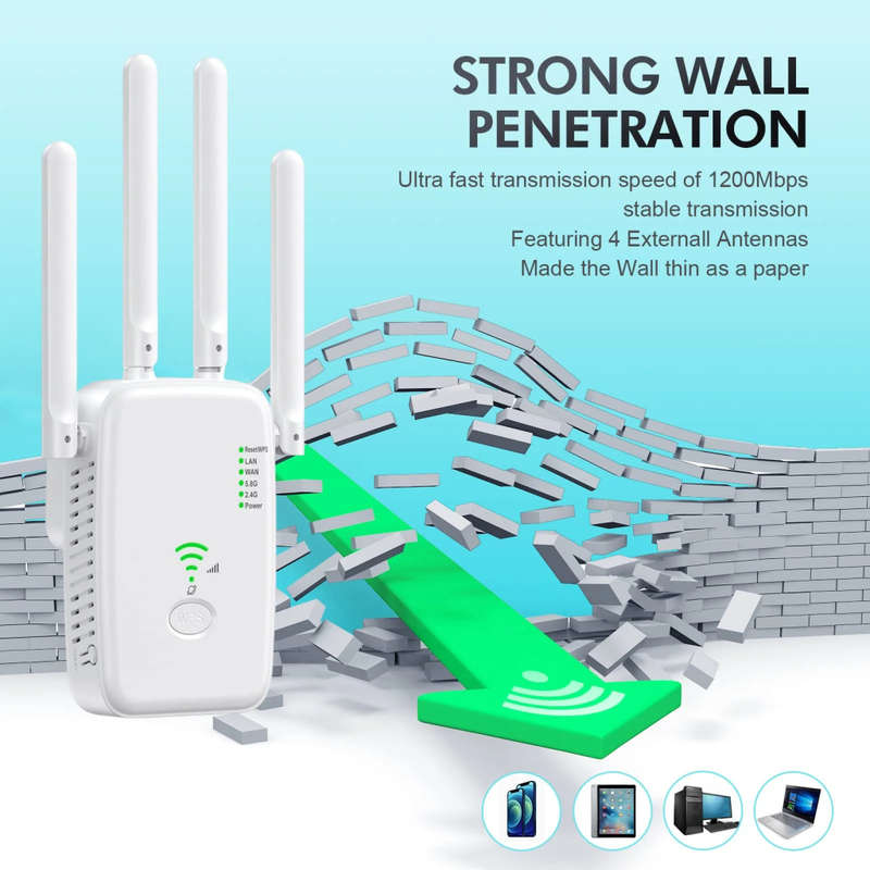 Repeater 1200 Mbit/s Wlan Amplifier Wifi Repeater Dual Band 5 Ghz And 2.4 Ghz Wifi Extender 2 Ethern