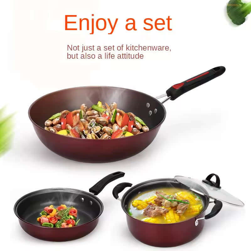 Fine Iron 3 Piece Cookware Set Non-Stick Cookware Set Cooking Non-Stick Cookware Set