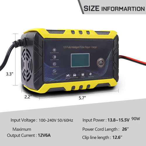 Portable 12V 6A Motorcycle Car Battery Charger Intelligent Automatic Pulse Repair