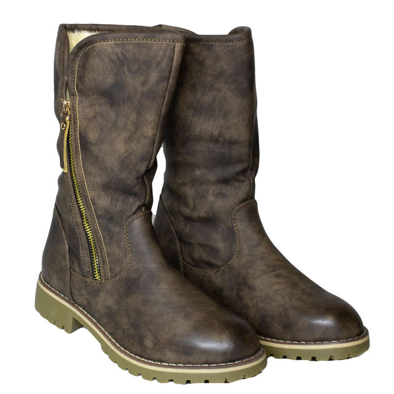 Ladies Fashion Boots with Side Zipper Coffee Size 5