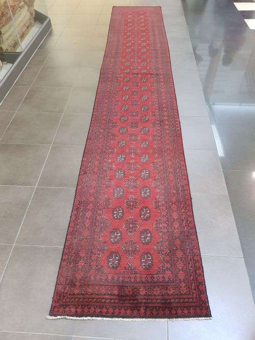 RED AFGHAN PERSIAN CARPET  RUNNER SIZE 482 X 79 CM